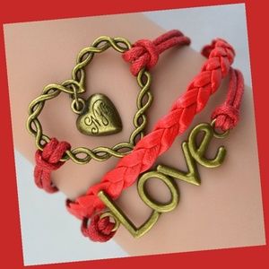 Huge Love Heart Red Infinity Leather Charm Bracele